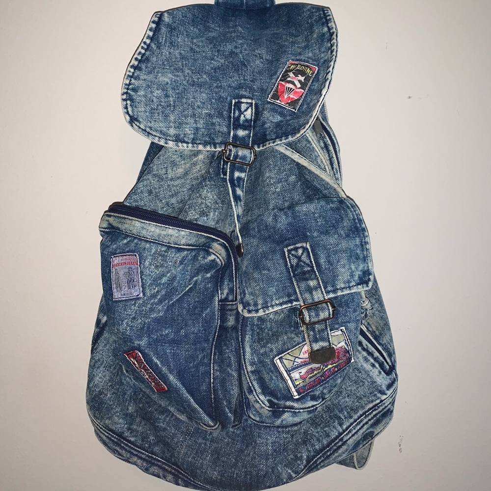 Vintage denim backpack with patches
